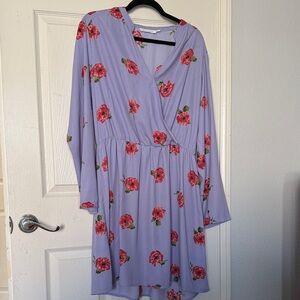 All in Favor Lavender Dress with Red Floral Pattern